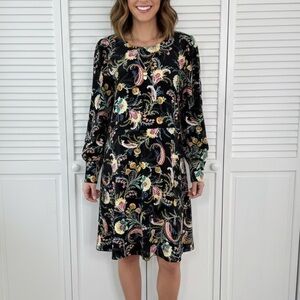 New LOFT Paisley Floral Long Sleeve Shift Dress Size 14